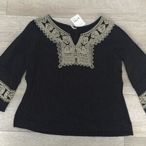 Free People Santa Maria Top Sweatshirt Embroidered Cotton 3/4 Sleeve Pullover XS